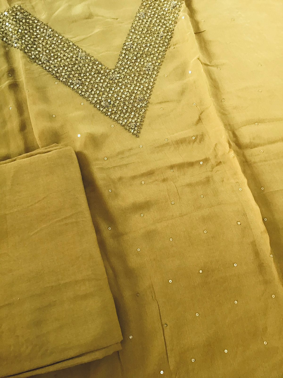 Pure Chinnon Silk Embroidered Suit - Yellow