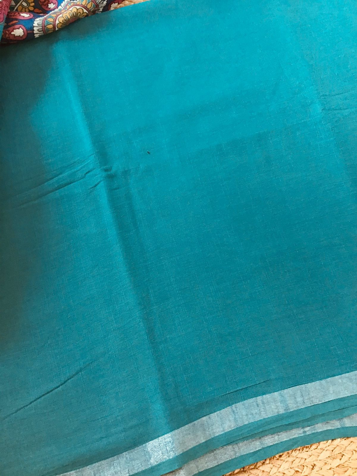 Pure Linen Jute Cotton Printed Suit - Blue