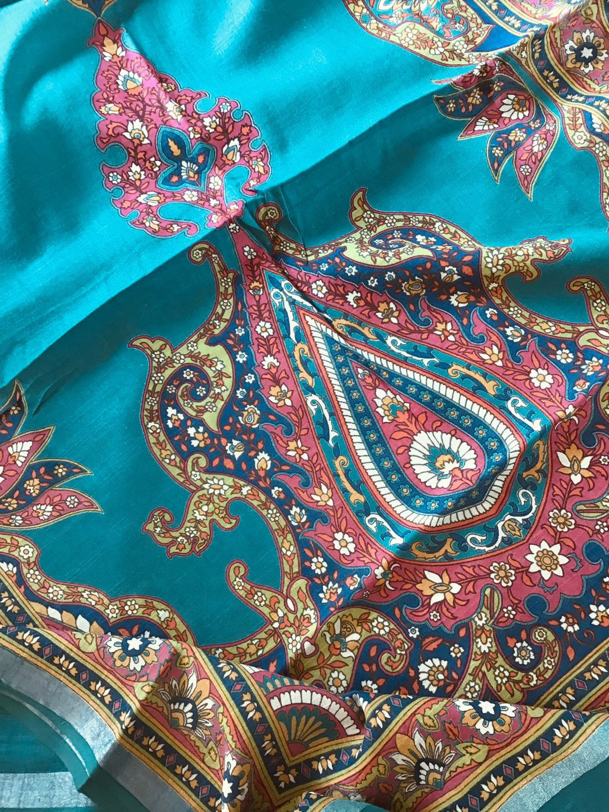 Pure Linen Jute Cotton Printed Suit - Blue