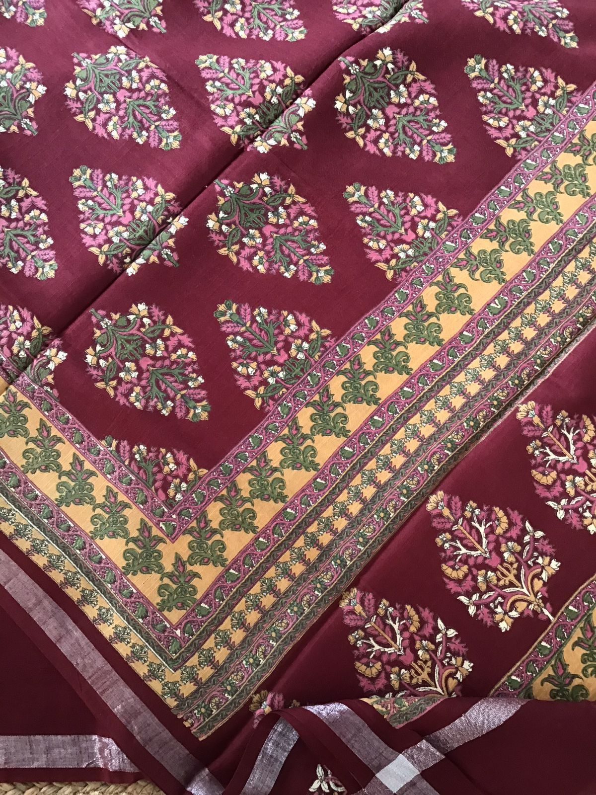 Pure Linen Jute Cotton Printed Suit - Maroon