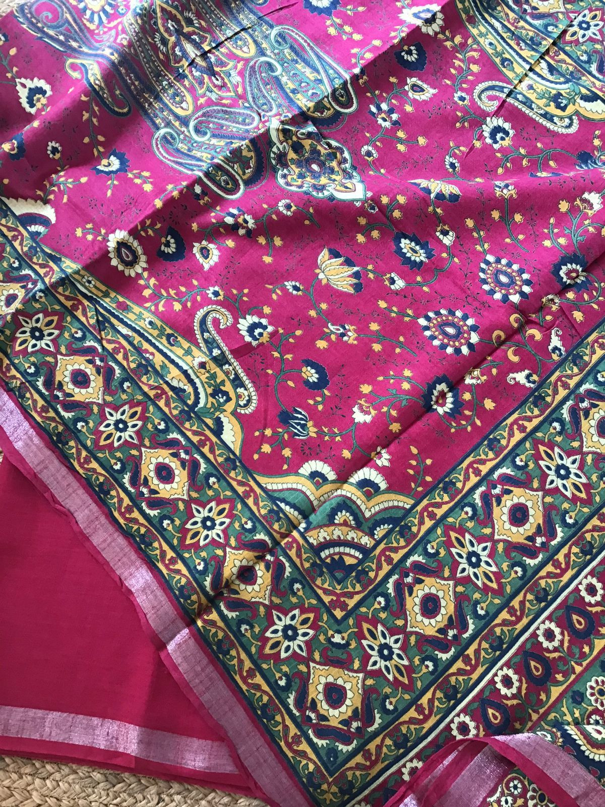 Pure Linen Jute Cotton Printed Suit - Pink