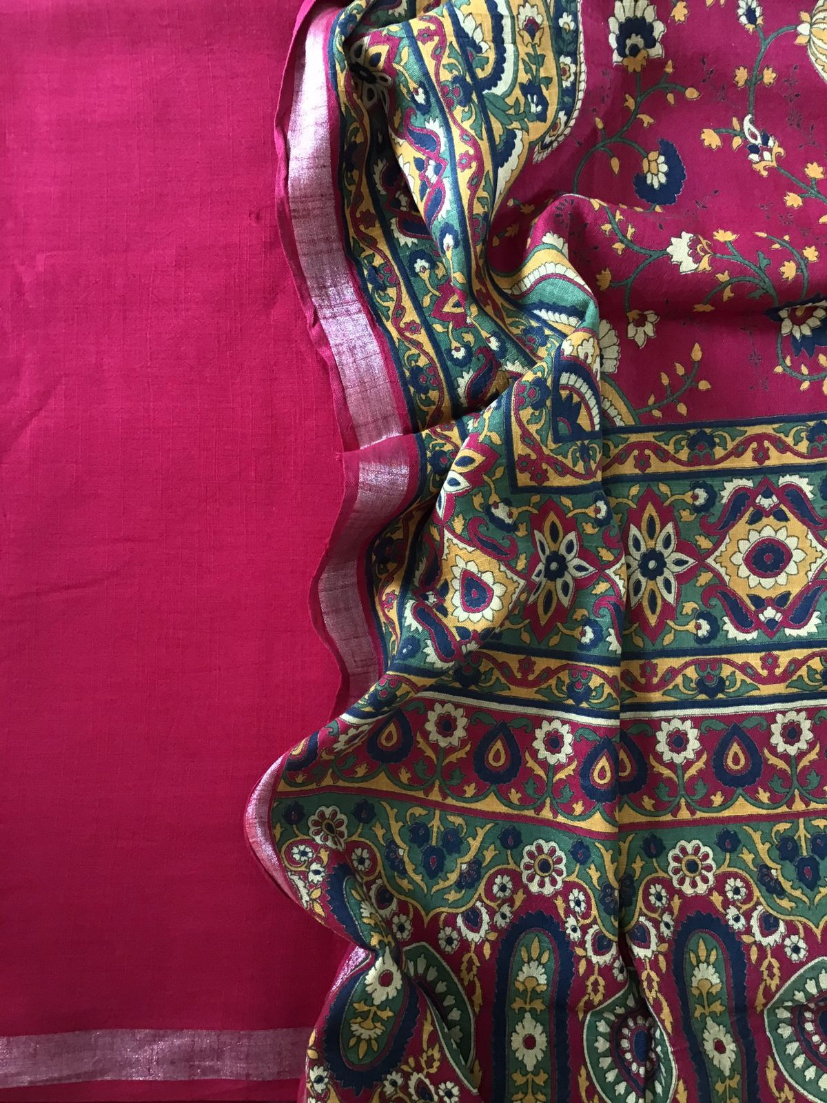 Pure Linen Jute Cotton Printed Suit - Pink