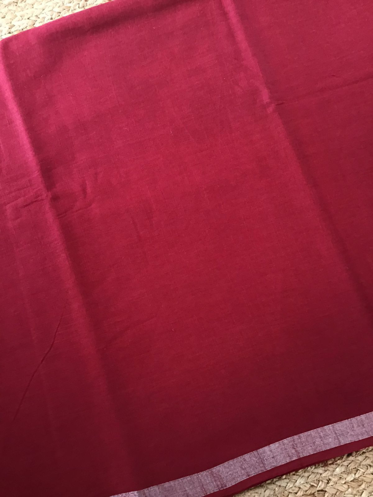 Pure Linen Jute Cotton Printed Suit - Dark Red