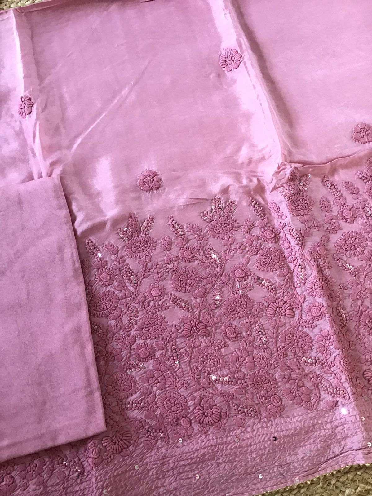 Soft Dola Silk Embroidered Suit - Pink