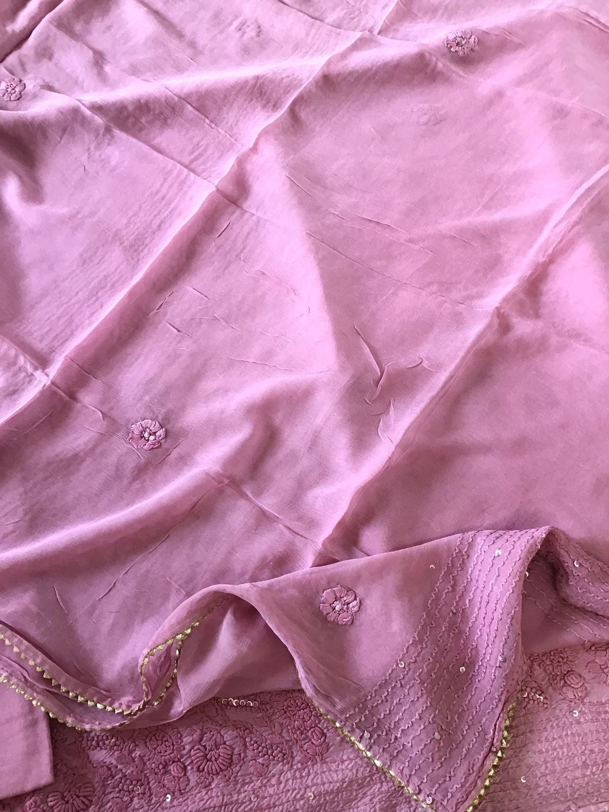 Soft Dola Silk Embroidered Suit - Pink