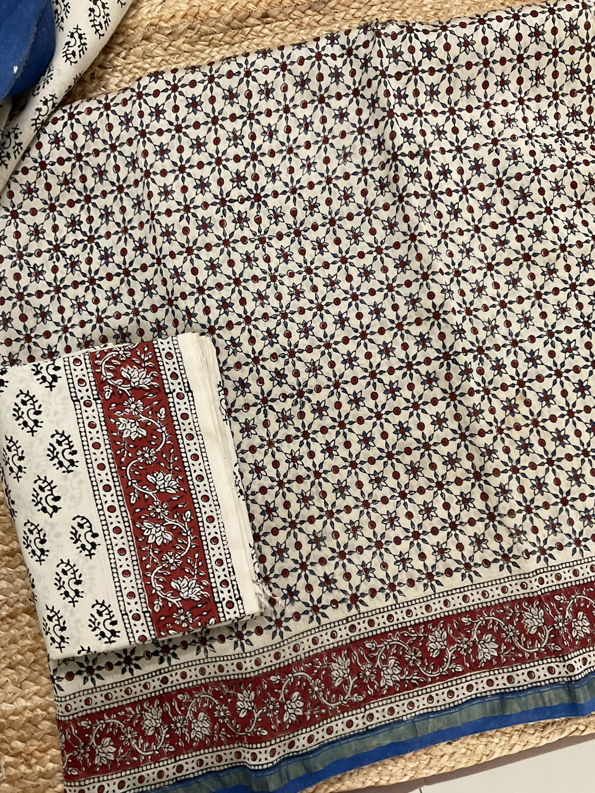 Pure Muslin Chanderi Block Printed Suit - Beige