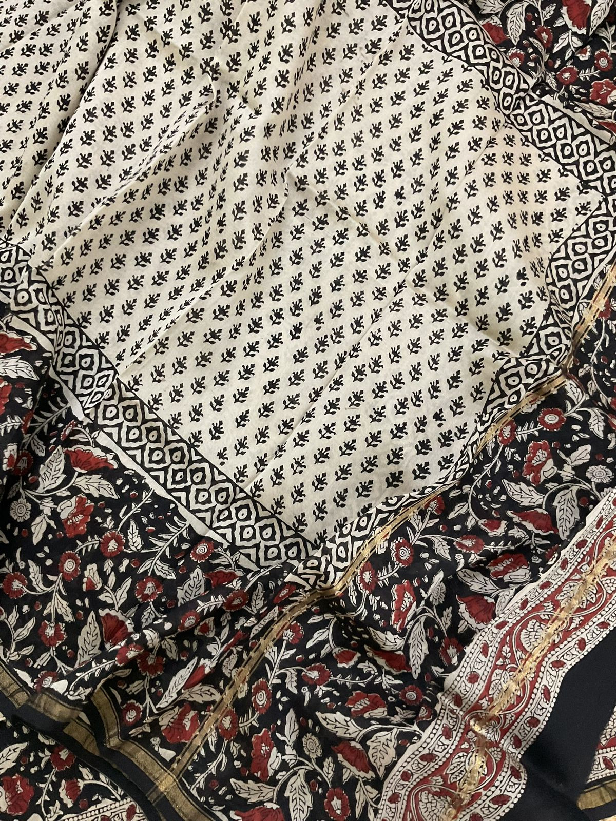 Pure Muslin Chanderi Block Printed Suit - Black