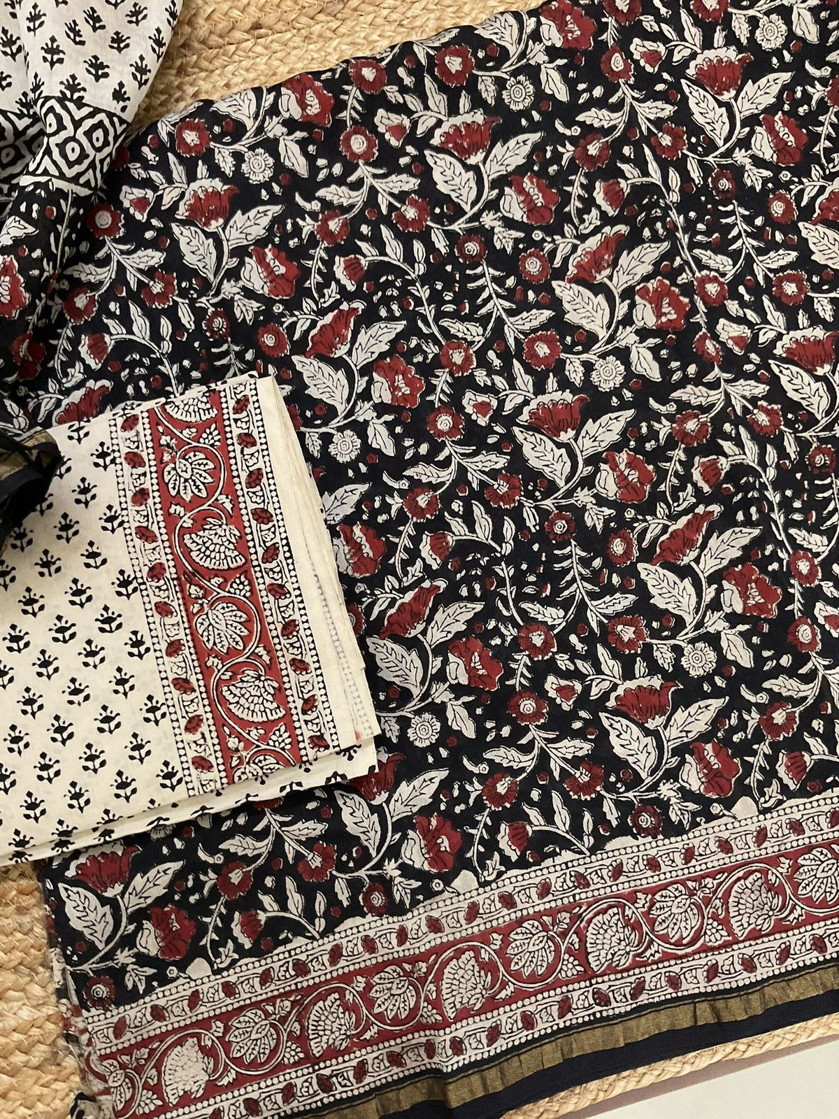 Pure Muslin Chanderi Block Printed Suit - Black