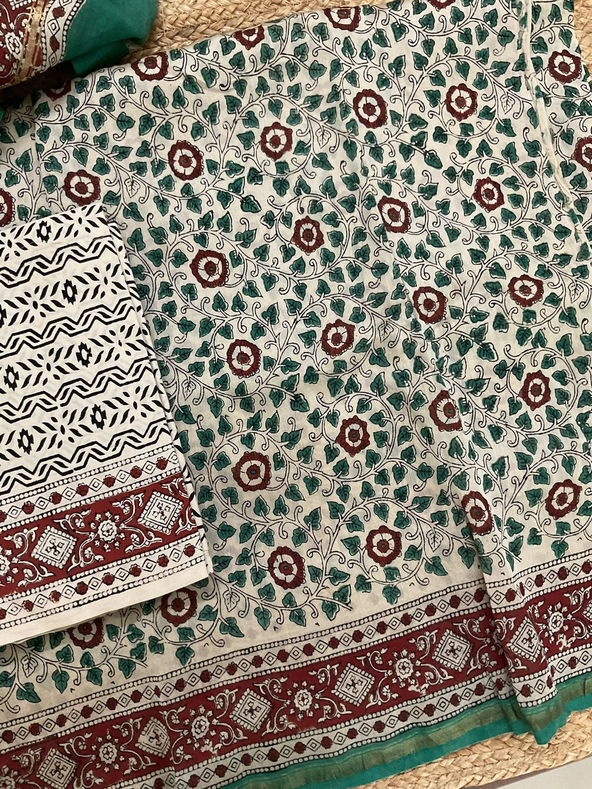 Pure Muslin Chanderi Block Printed Suit - Beige