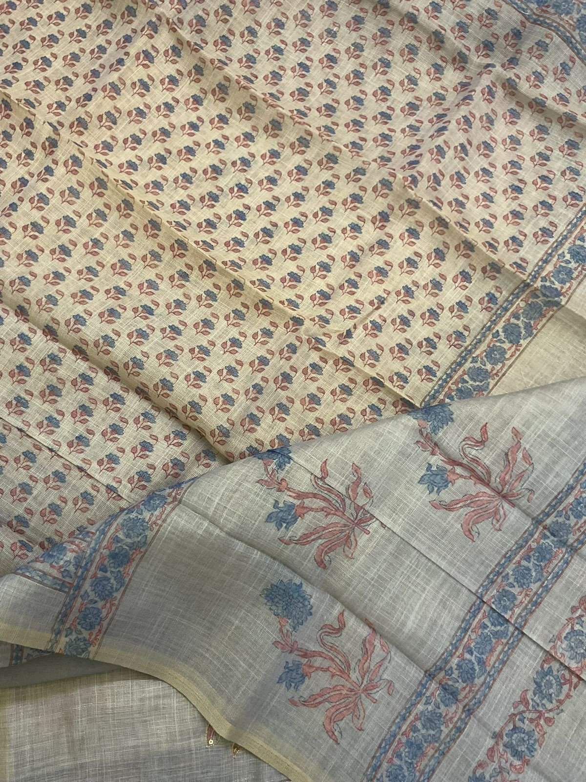 Soft Tissue Slub Cotton Printed Embroidered Suit - Blue