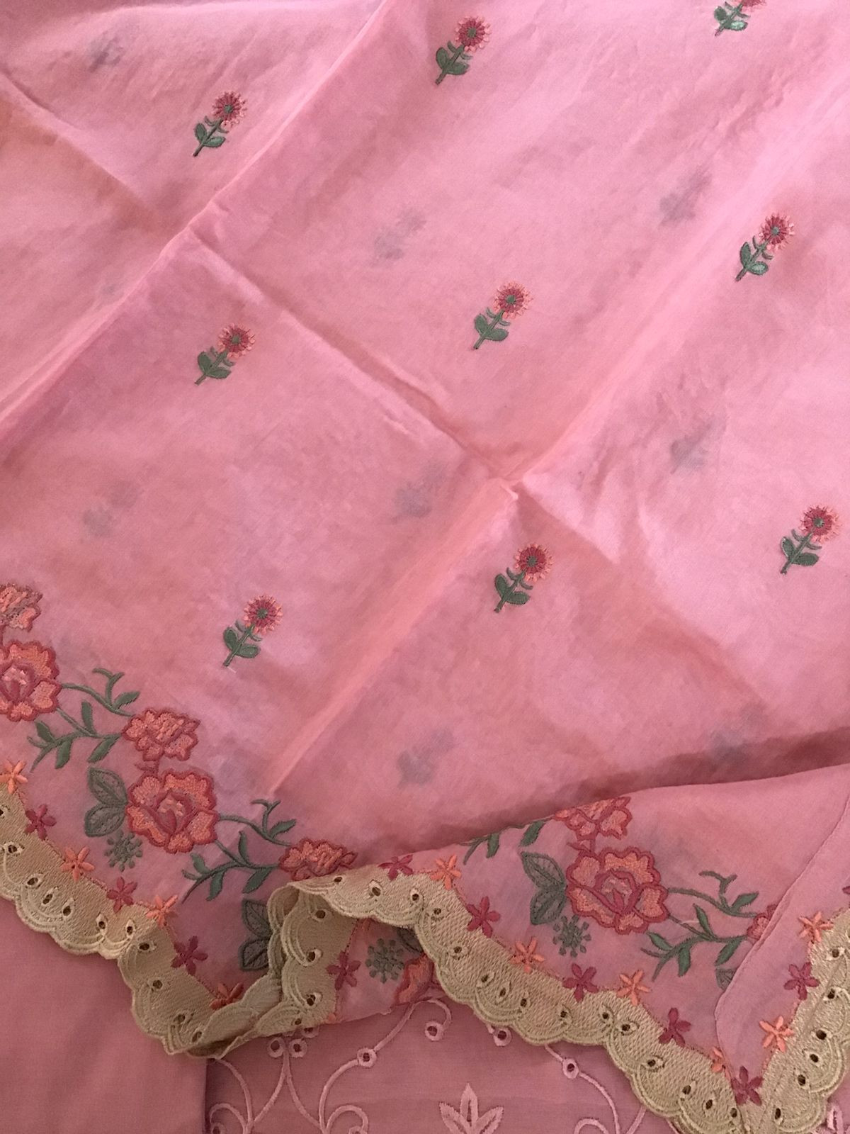 Pure Chanderi Embroidered Suit - Pink