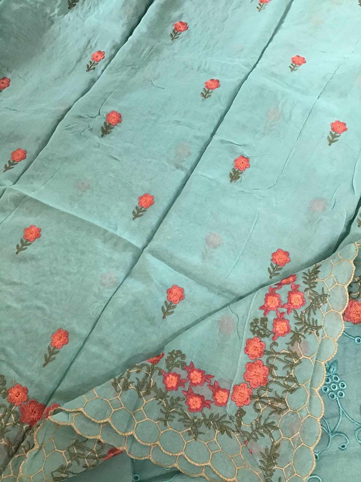 Pure Chanderi Embroidered Suit - Blue