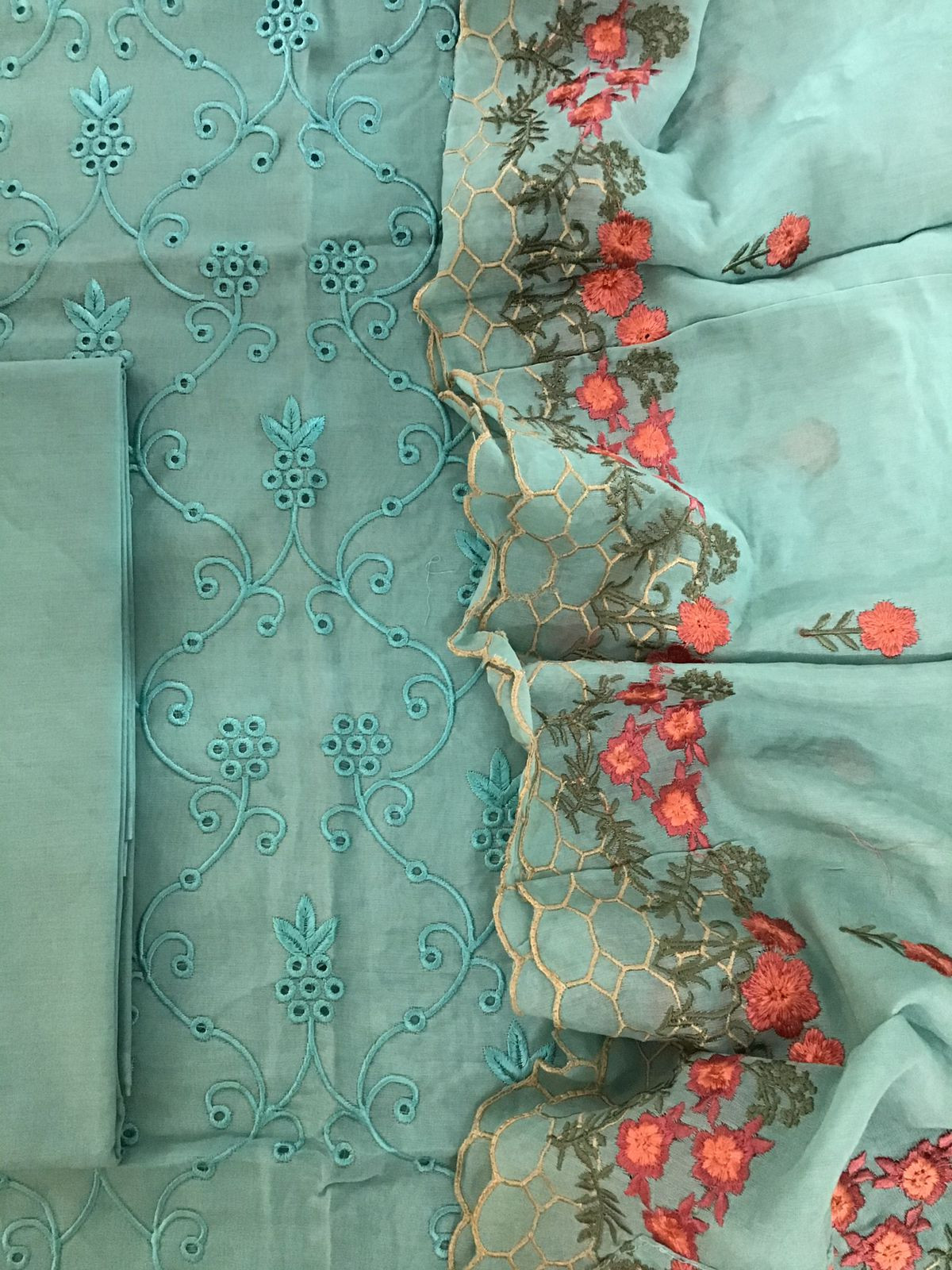 Pure Chanderi Embroidered Suit - Blue