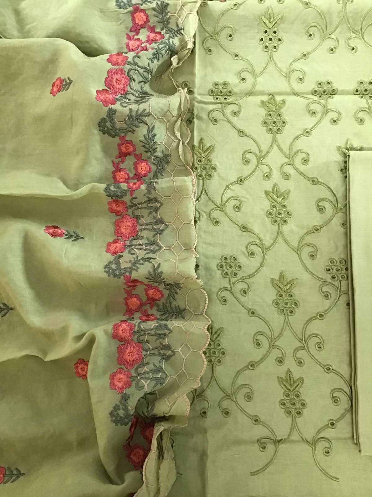 Pure Chanderi Embroidered Suit - Green