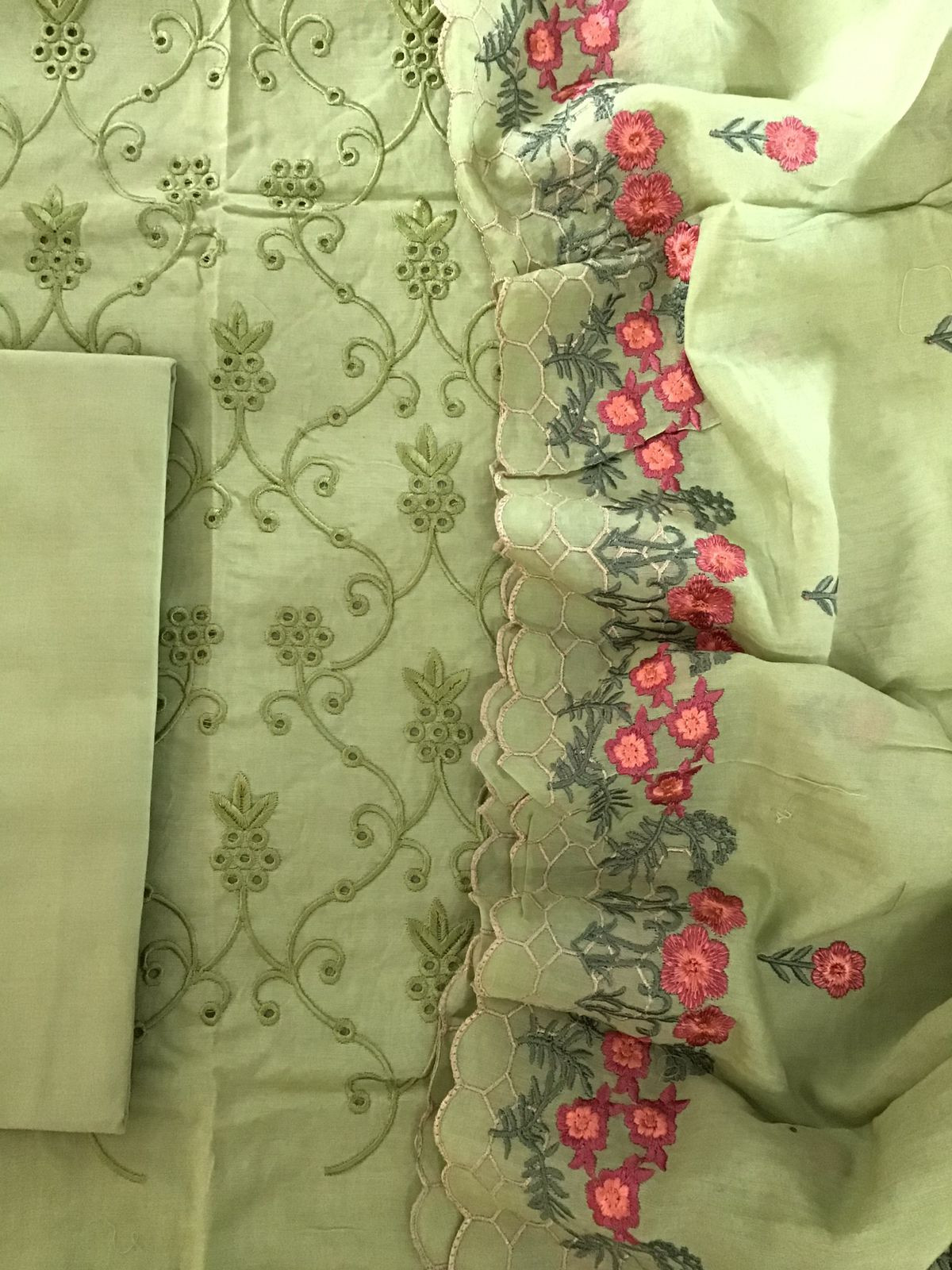 Pure Chanderi Embroidered Suit - Green