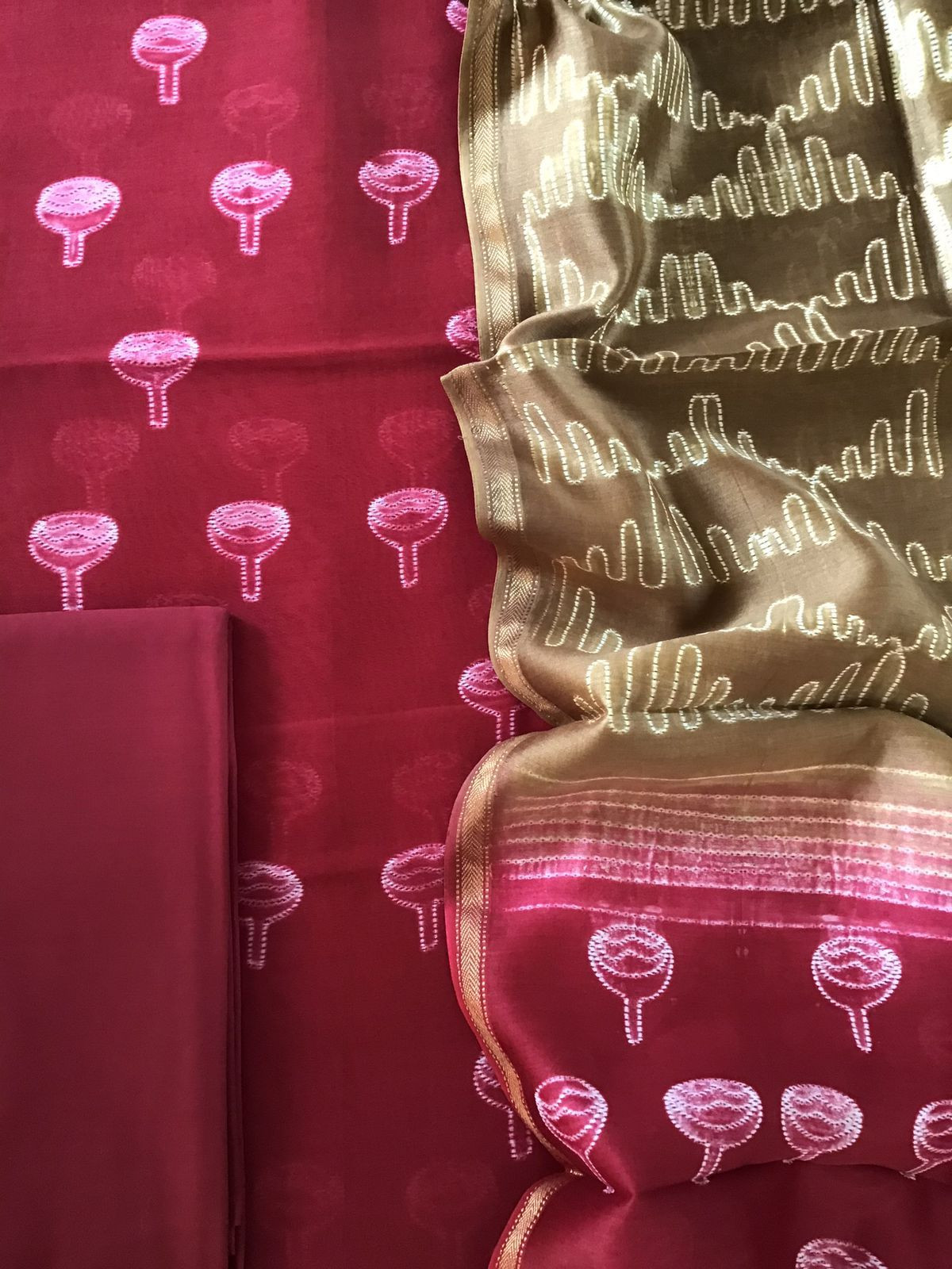 Pure Maheshwari Silk Printed Suit - Maroon