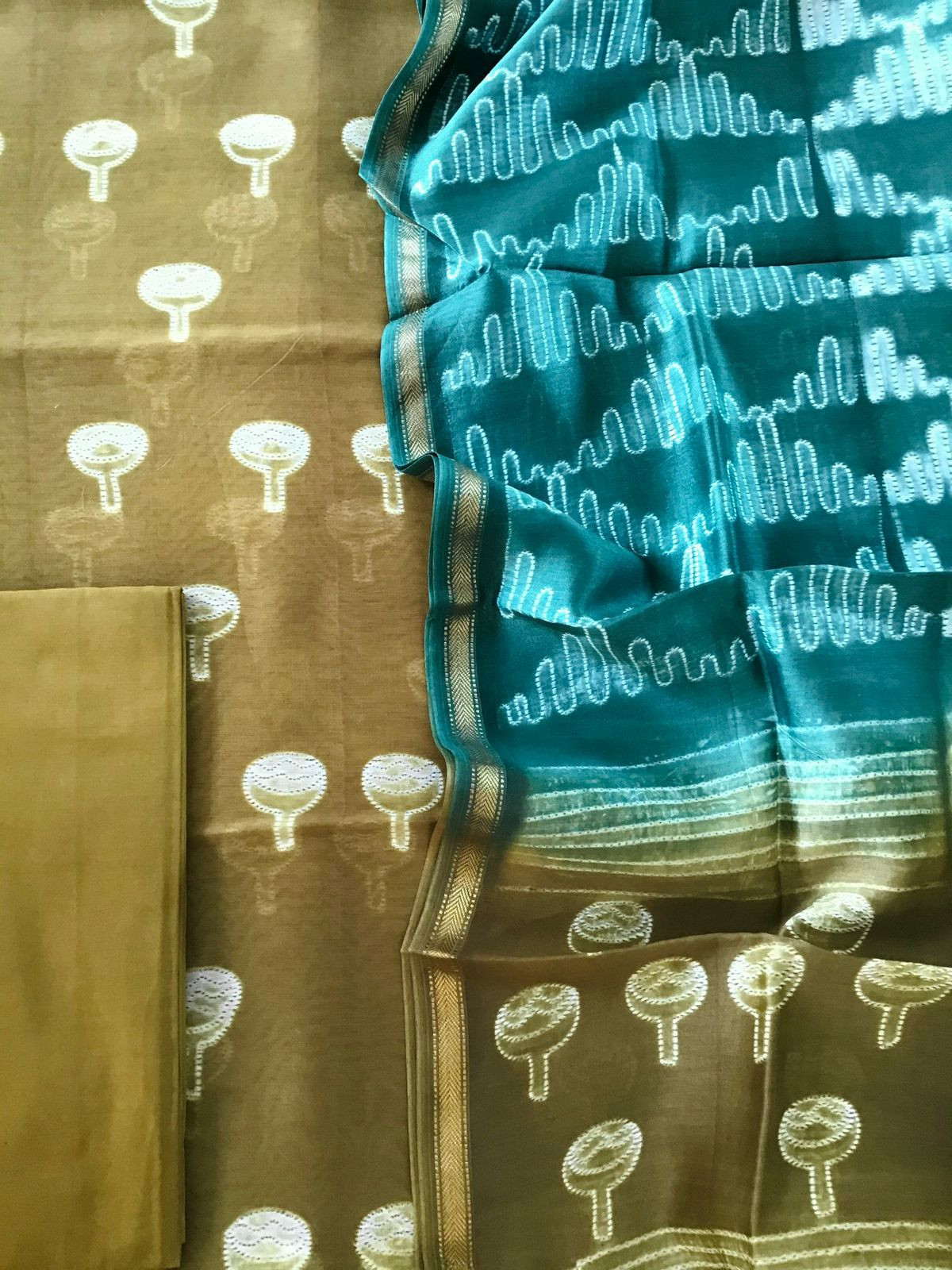 Pure Maheshwari Silk Printed Suit - Goldenish Mustard