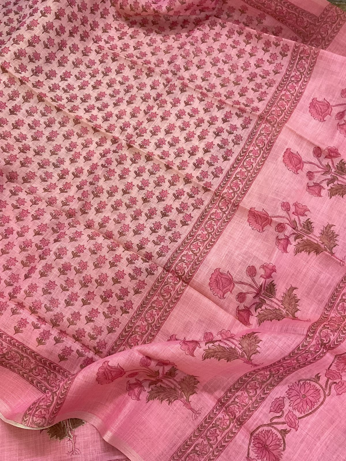 Soft Tissue Slub Cotton Printed Embroidered Suit - Pink
