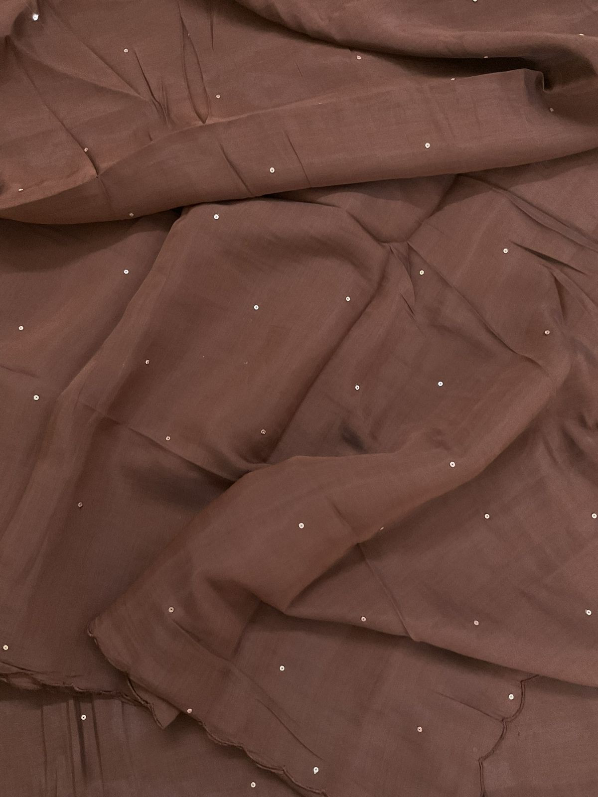 Soft Fine Muslin Embroidered Suit - Brown