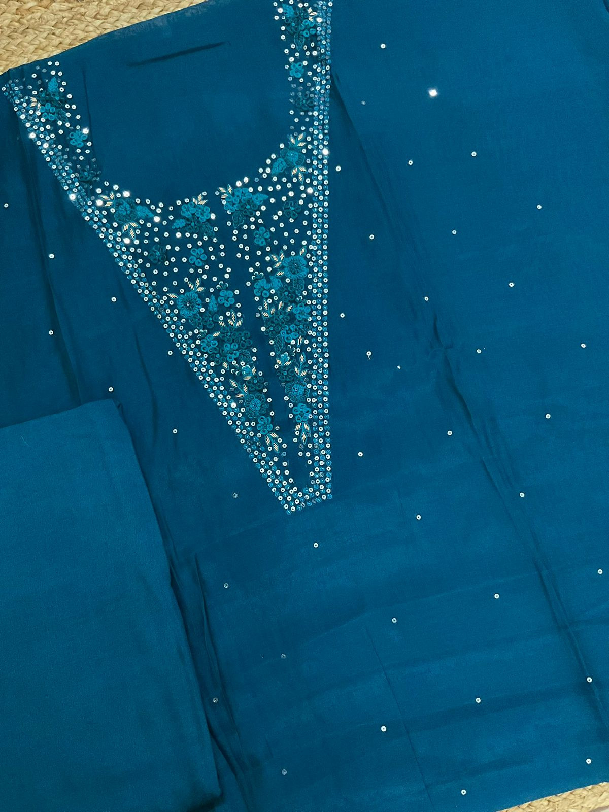 Soft Fine Muslin Embroidered Suit - Blue