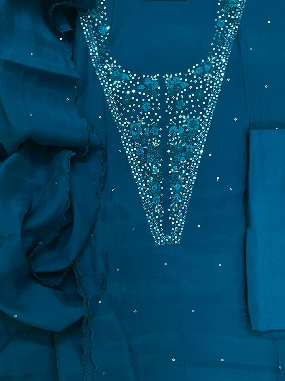 Soft Fine Muslin Embroidered Suit - Blue