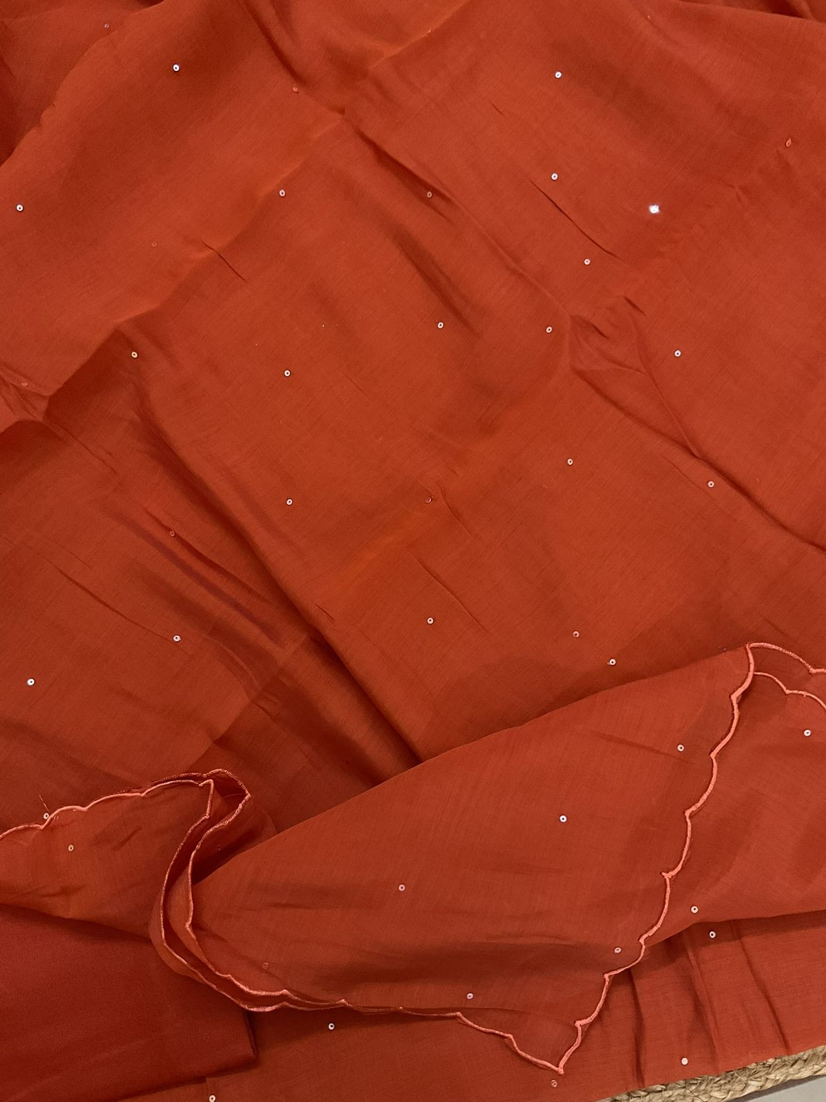 Soft Fine Muslin Embroidered Suit - Orange