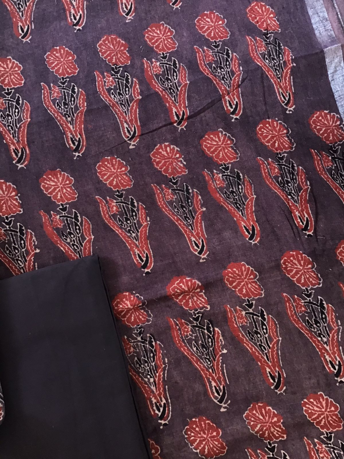 Pure Linen Jute Cotton Silk Ajrakh Printed Suit - Brown