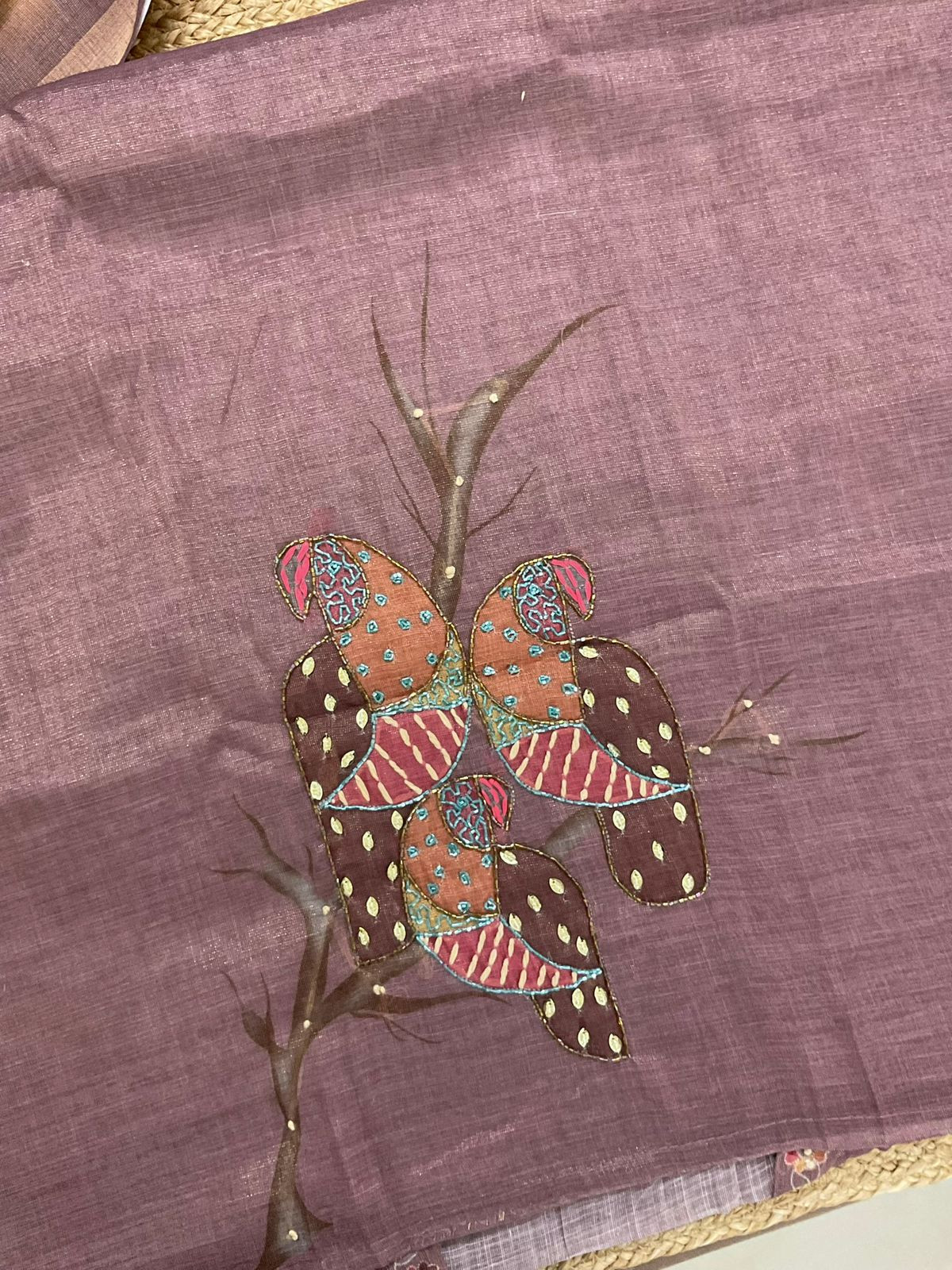 Soft Tissue Slub Cotton Printed Embroidered Suit - Onion Pink