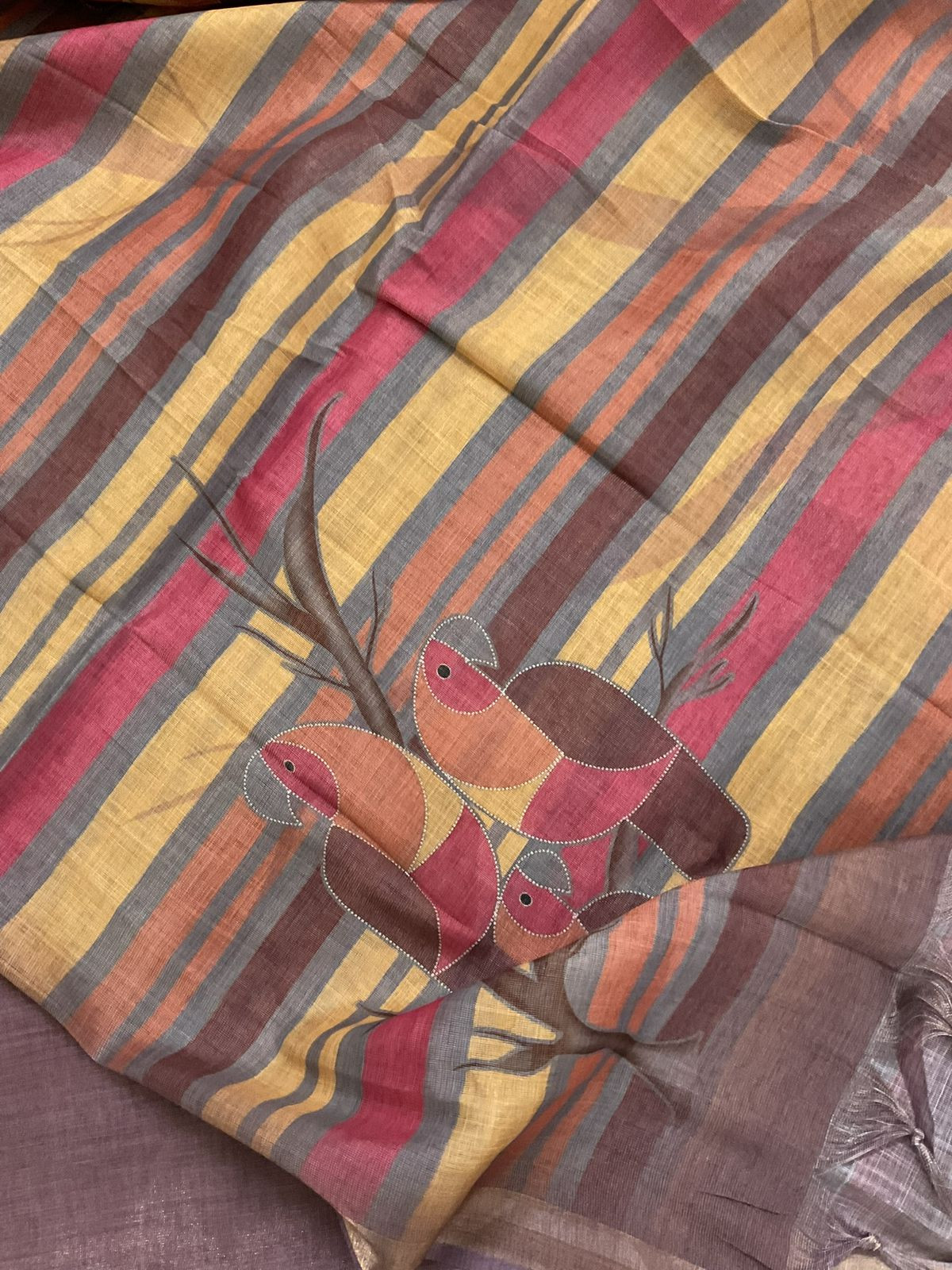 Soft Tissue Slub Cotton Printed Embroidered Suit - Onion Pink