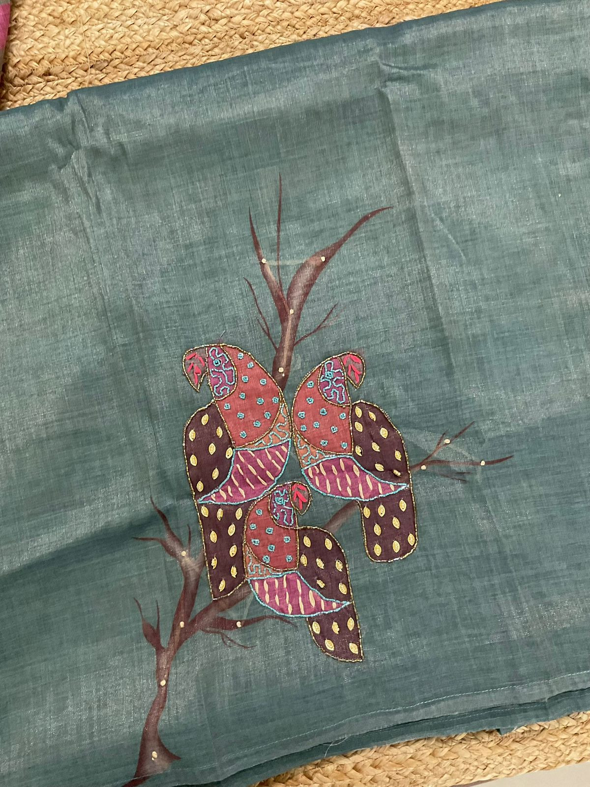 Soft Tissue Slub Cotton Printed Embroidered Suit - Bluish Grey