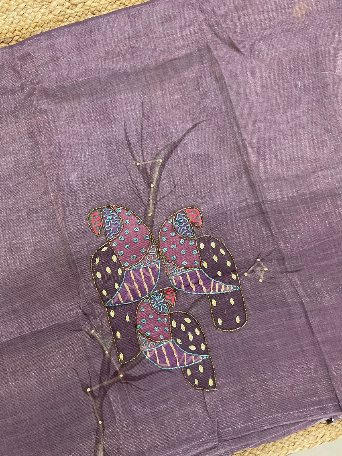 Soft Tissue Slub Cotton Printed Embroidered Suit - Mauve