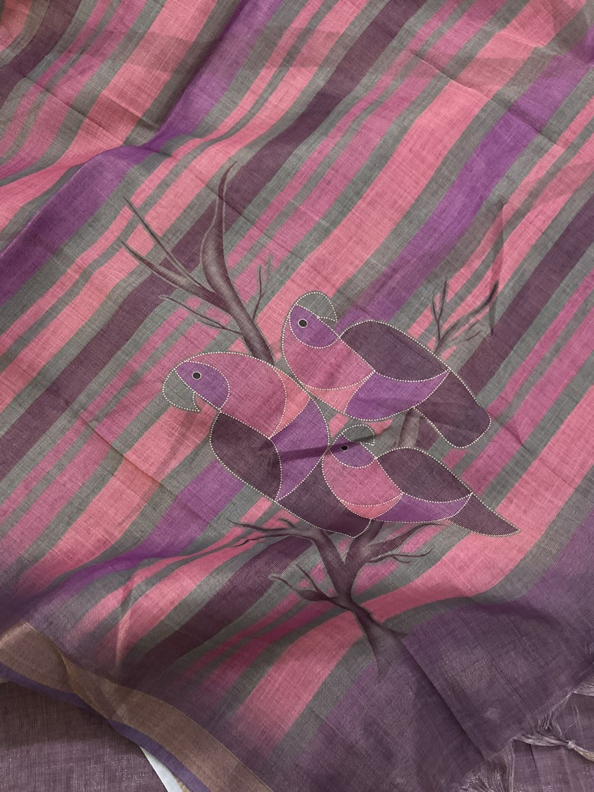 Soft Tissue Slub Cotton Printed Embroidered Suit - Mauve