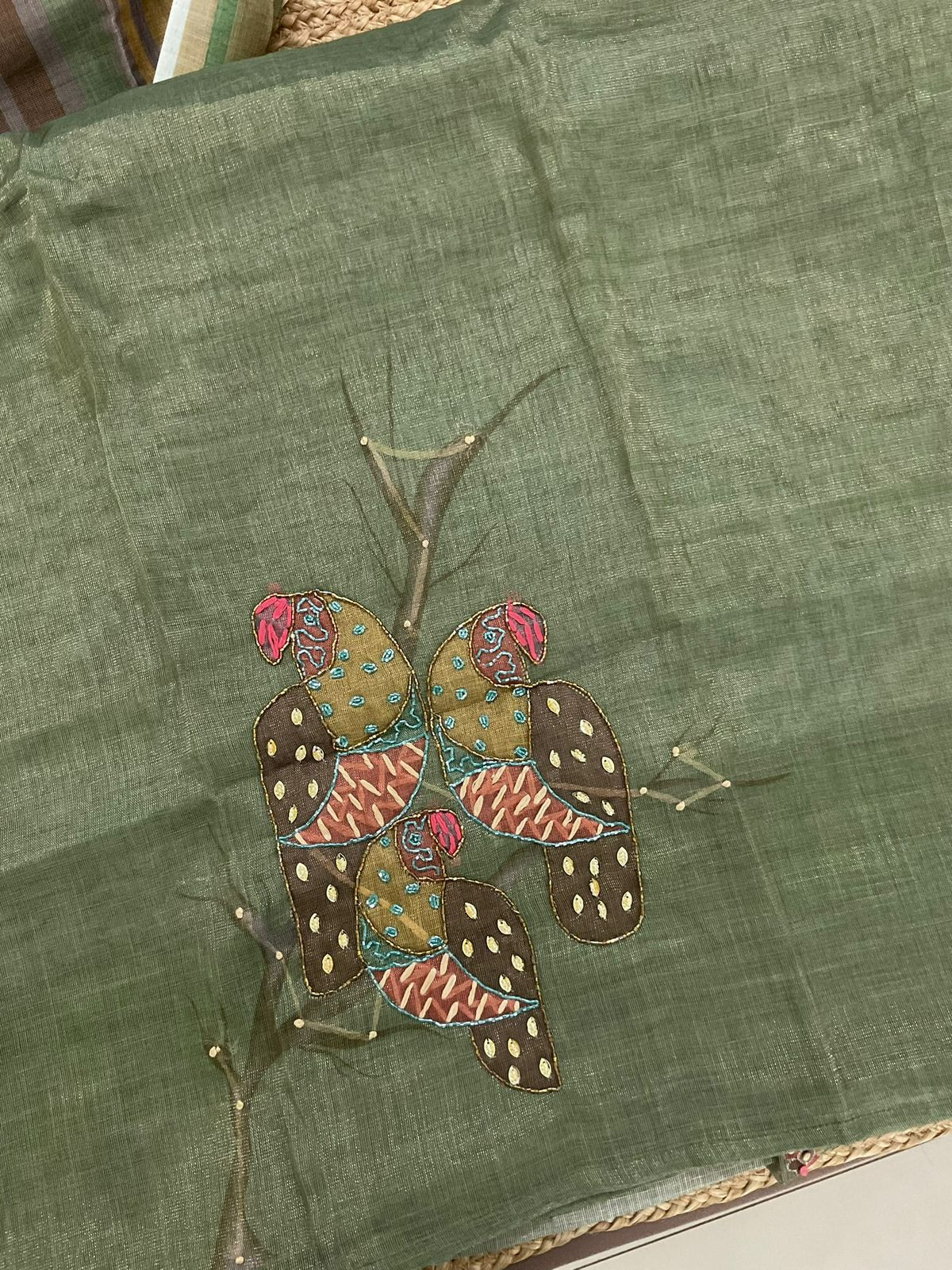 Soft Tissue Slub Cotton Printed Embroidered Suit - Green