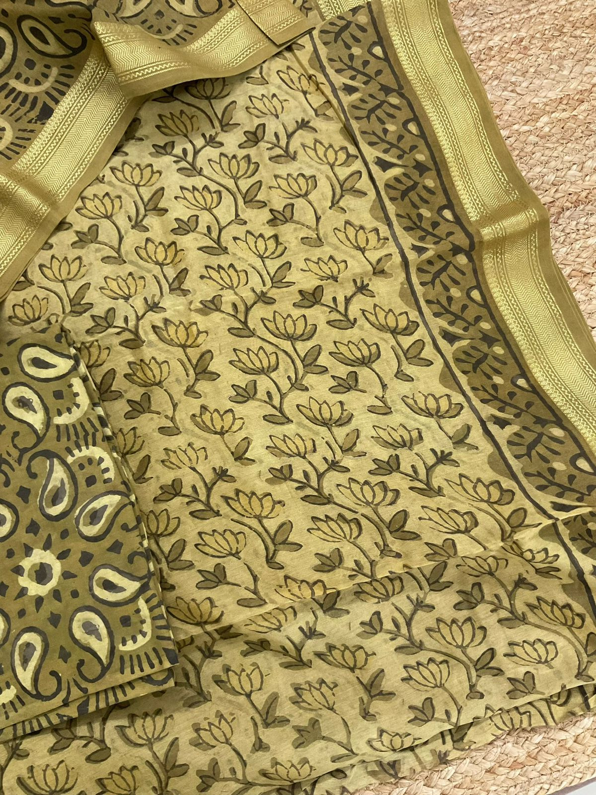 Pure Maheshwari Block Printed Suit - Green