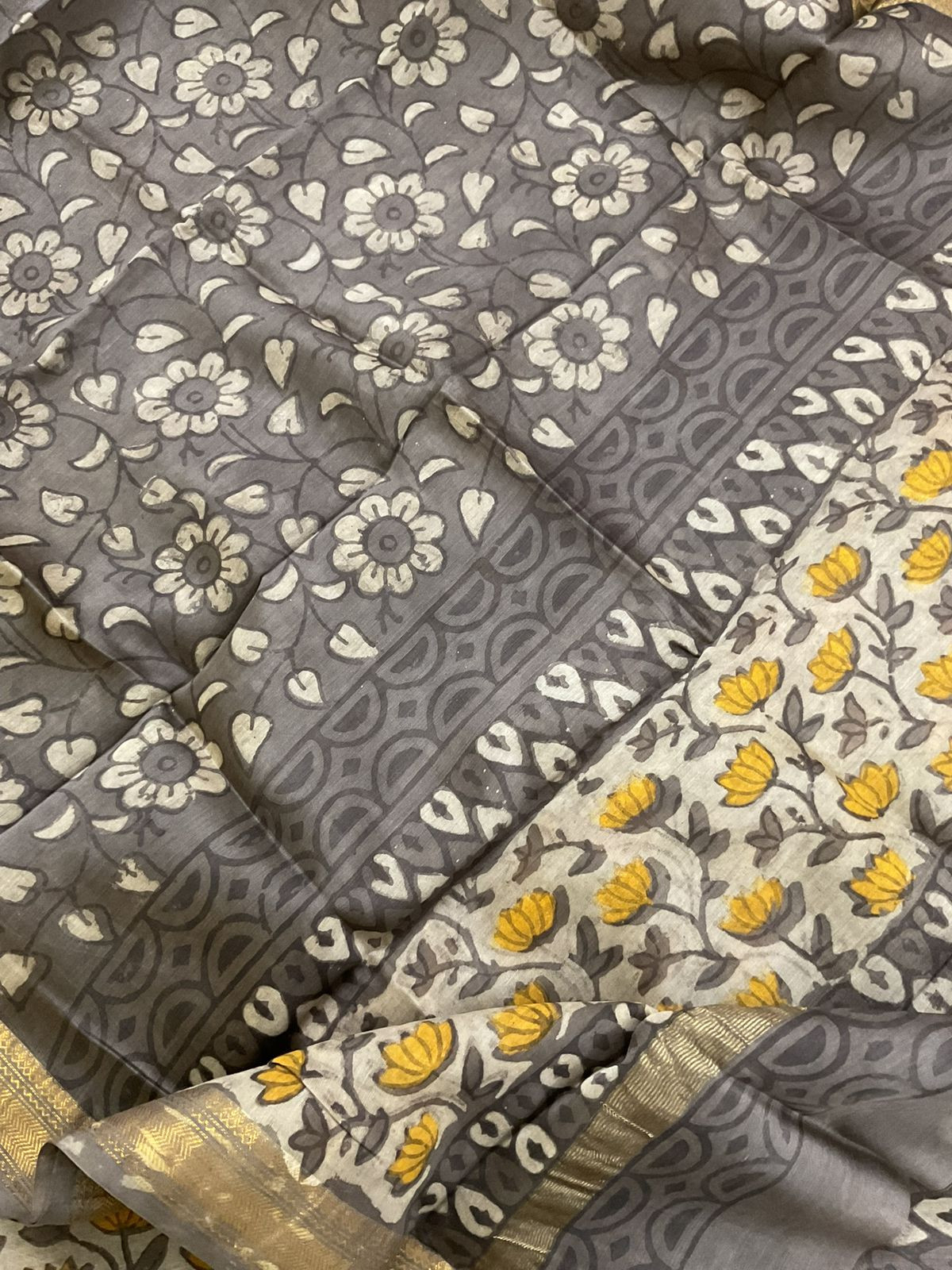 Pure Maheshwari Block Printed Suit - Beige