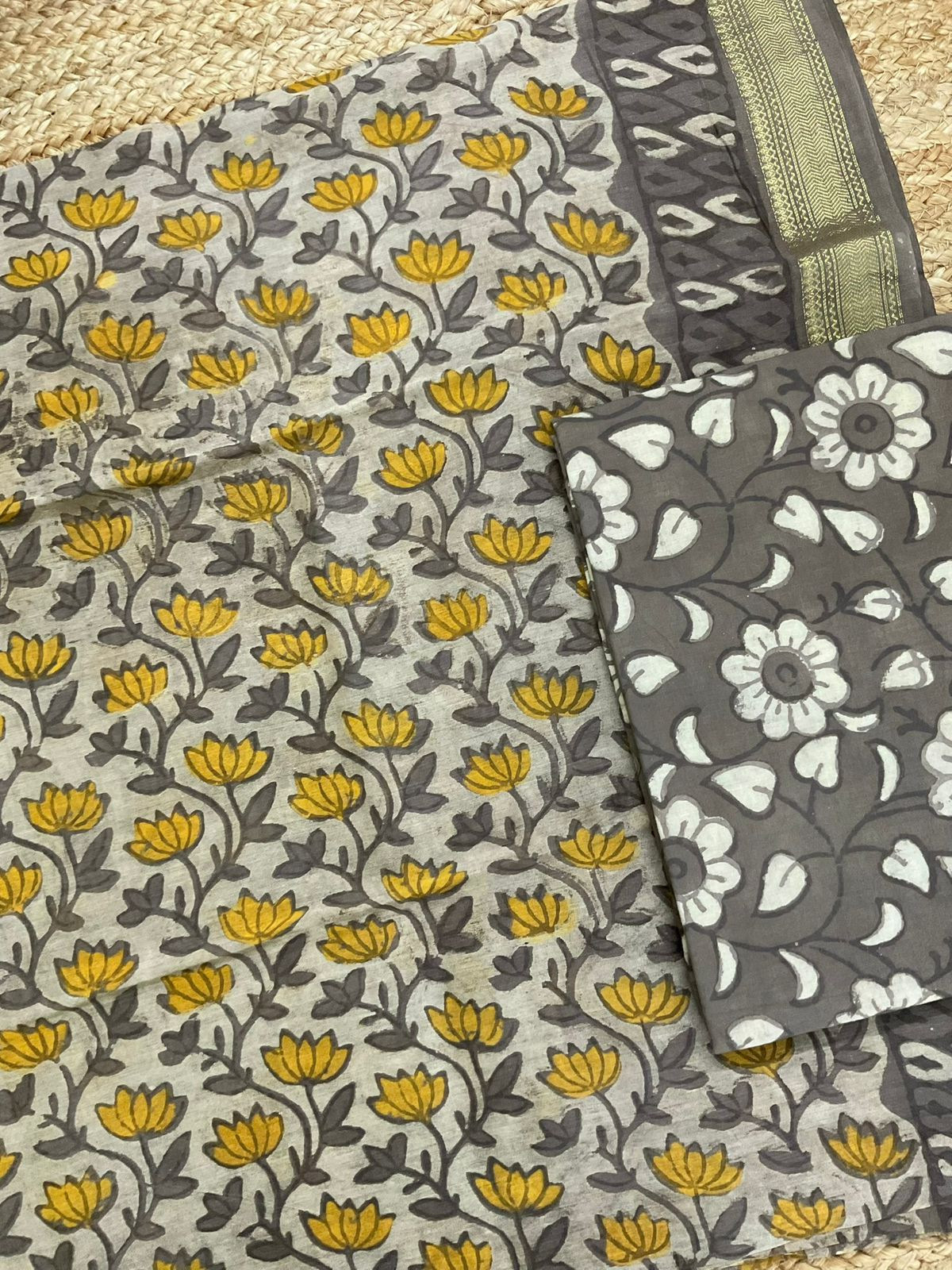 Pure Maheshwari Block Printed Suit - Beige