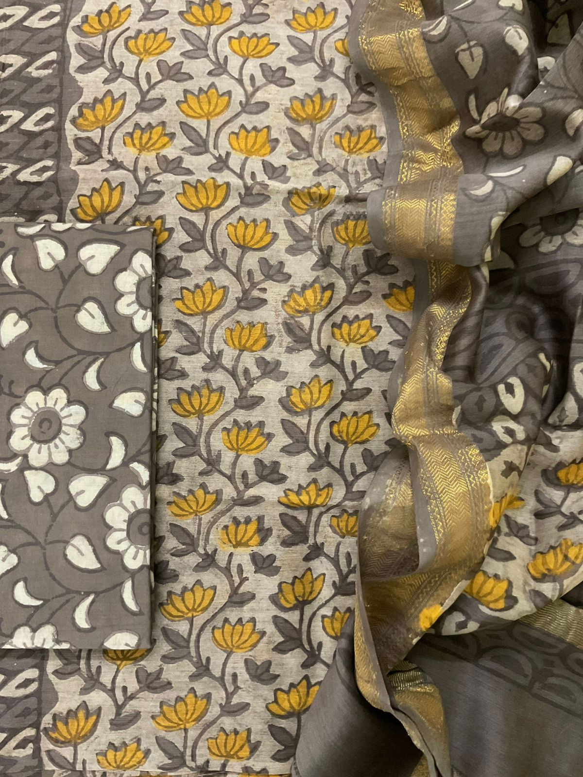 Pure Maheshwari Block Printed Suit - Beige