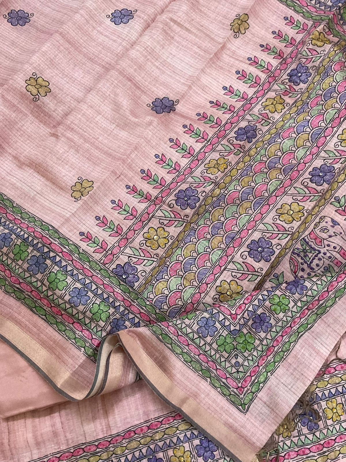 Soft Semi Raw Silk Printed Embroidered Suit - Pink