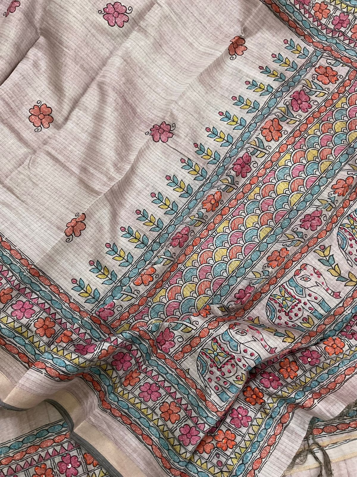 Soft Semi Raw Silk Printed Embroidered Suit - Mauve