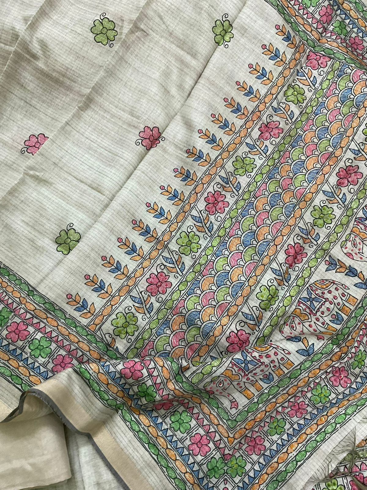 Soft Semi Raw Silk Printed Embroidered Suit - Green