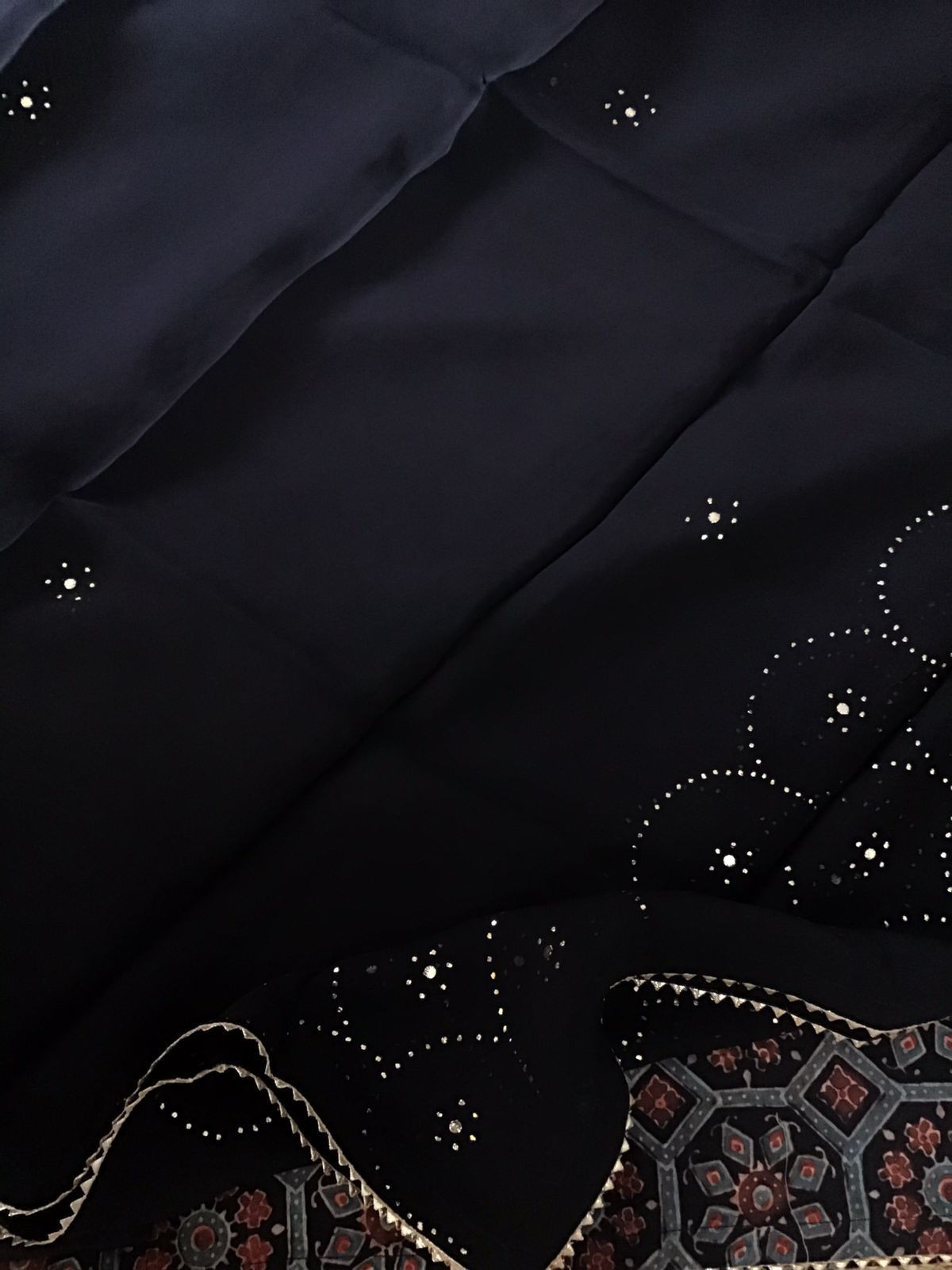 Pure Cotton Silk Ajrakh Printed Embroidered Suit - Black