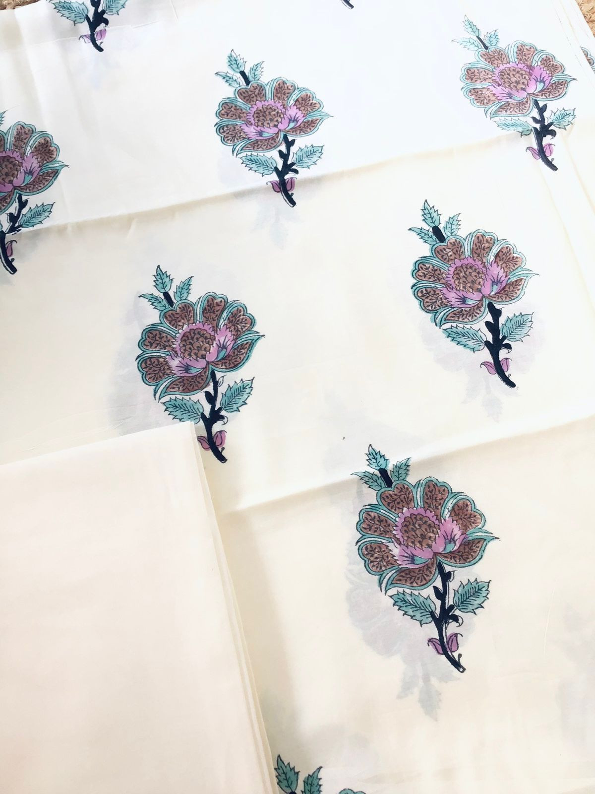 Soft Fine Muslin Silk Printed Suit - Cream