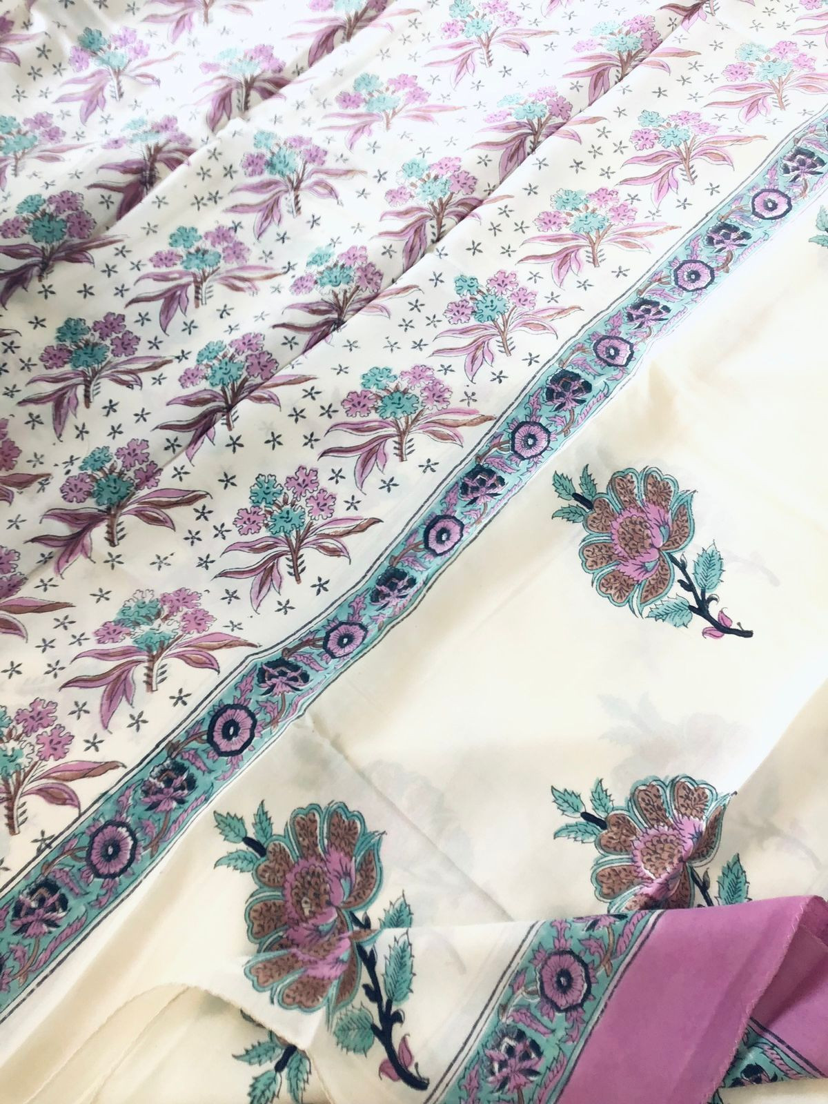 Soft Fine Muslin Silk Printed Suit - Cream