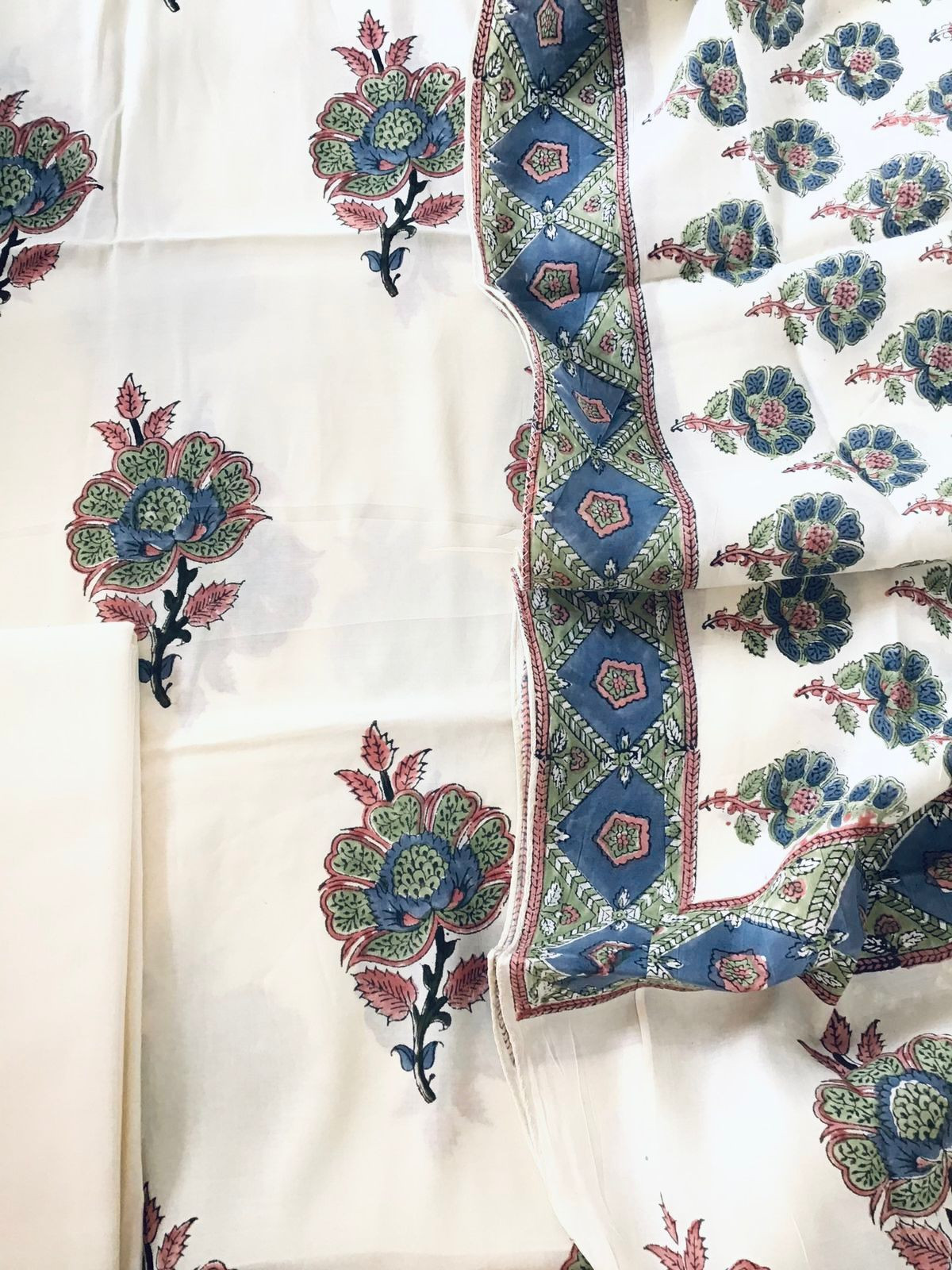 Soft Fine Muslin Silk Printed Suit - Cream