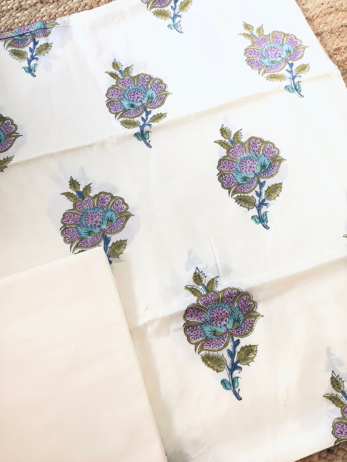 Soft Fine Muslin Silk Printed Suit - Cream