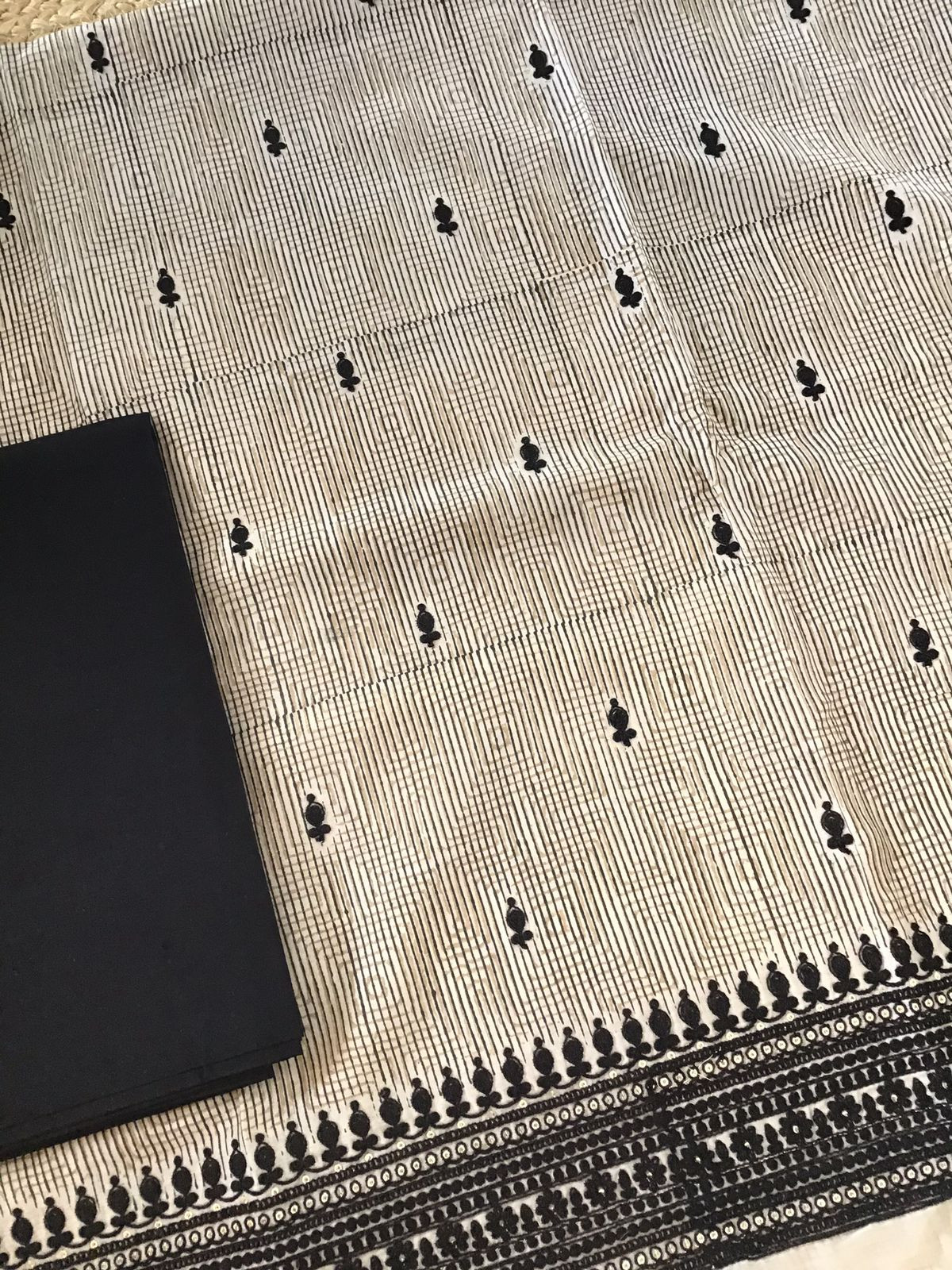 Pure Chanderi Block Printed Embroidered Suit - Beige