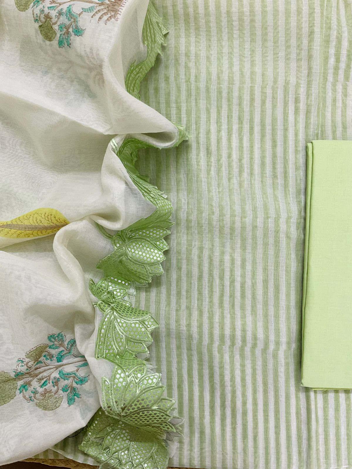 Pure Chanderi Block Printed Embroidered Suit - Green