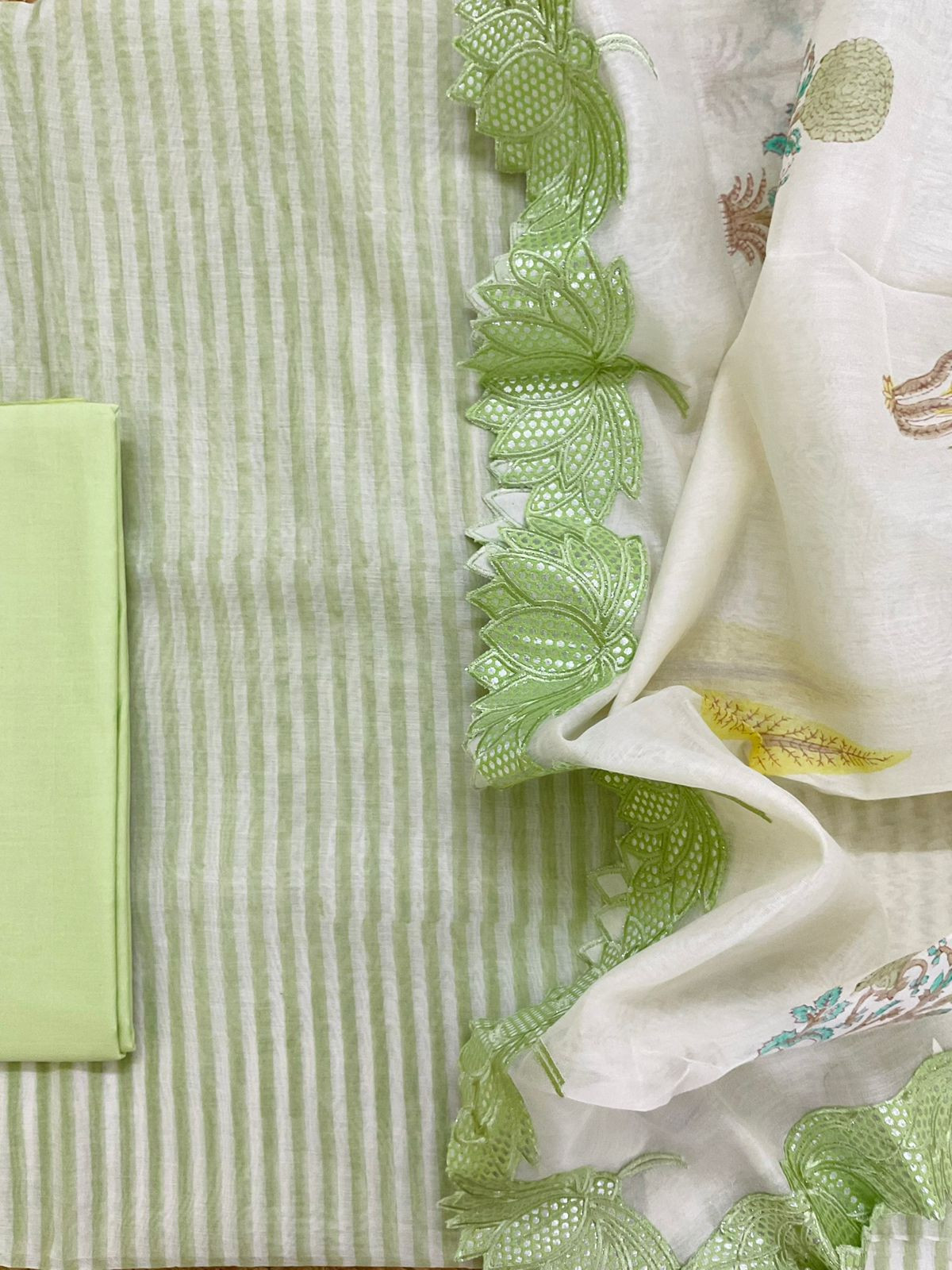 Pure Chanderi Block Printed Embroidered Suit - Green