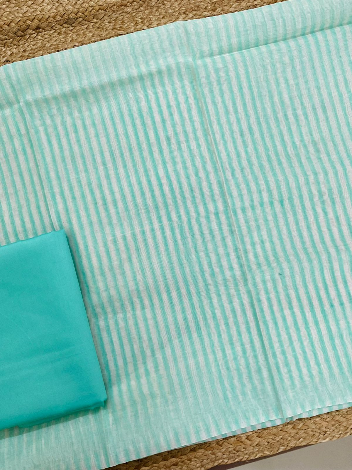 Pure Chanderi Block Printed Embroidered Suit - Sea Green