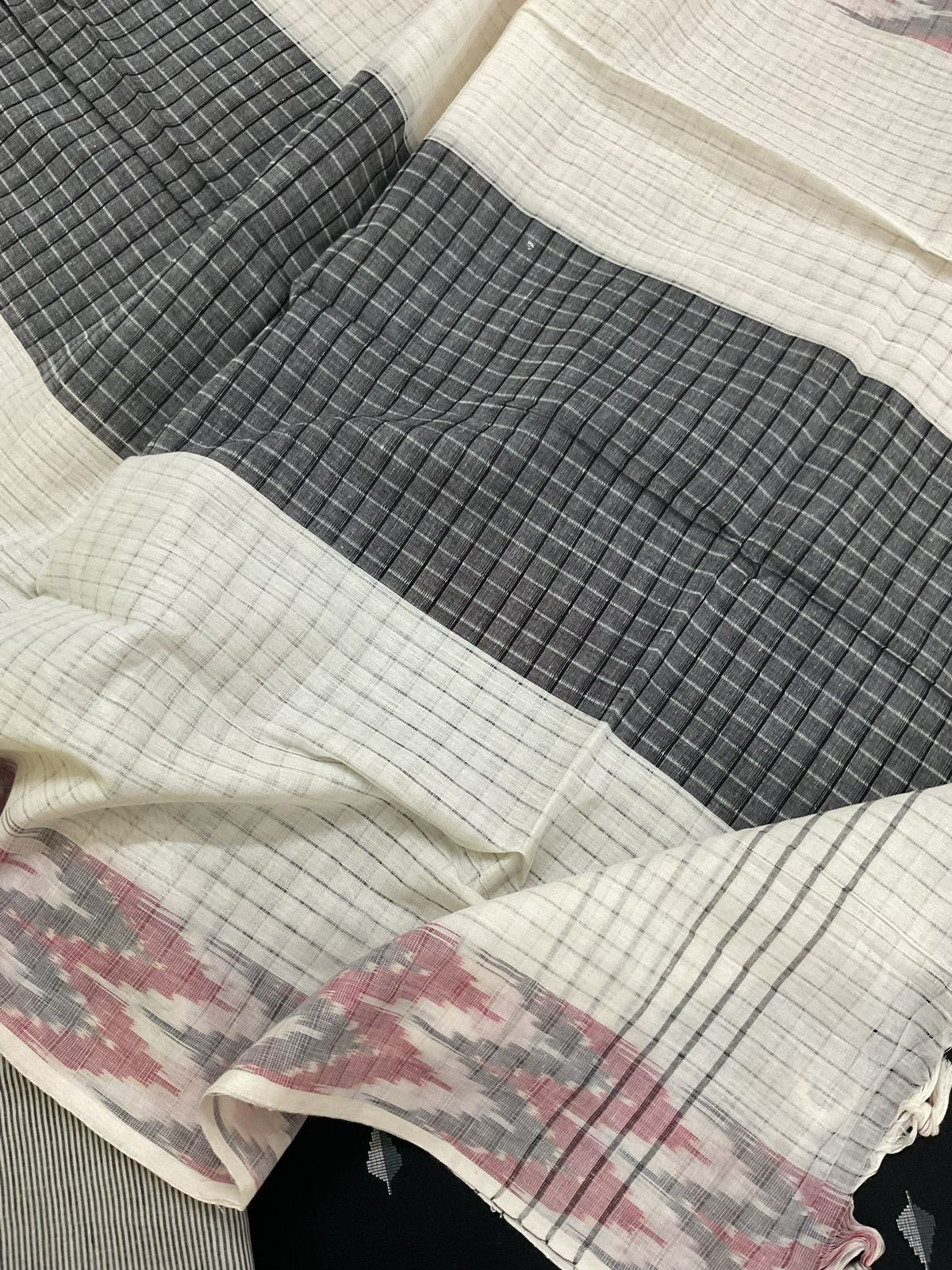 Pure Handloom Cotton Self Weaved Suit - Black